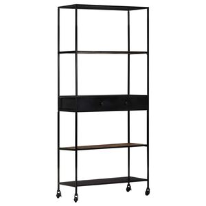 vidaXL Book Cabinet | Black, Natural Wood | Rough Mango Wood, Iron | Large