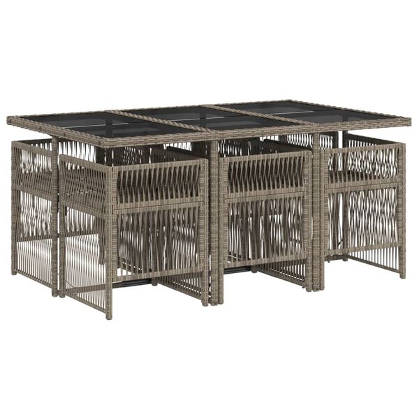 vidaXL 7 Piece Garden Dining Set with Cushions Grey Poly Rattan