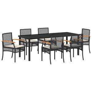 vidaXL Garden Dining Set 7 pcs Black Rattan