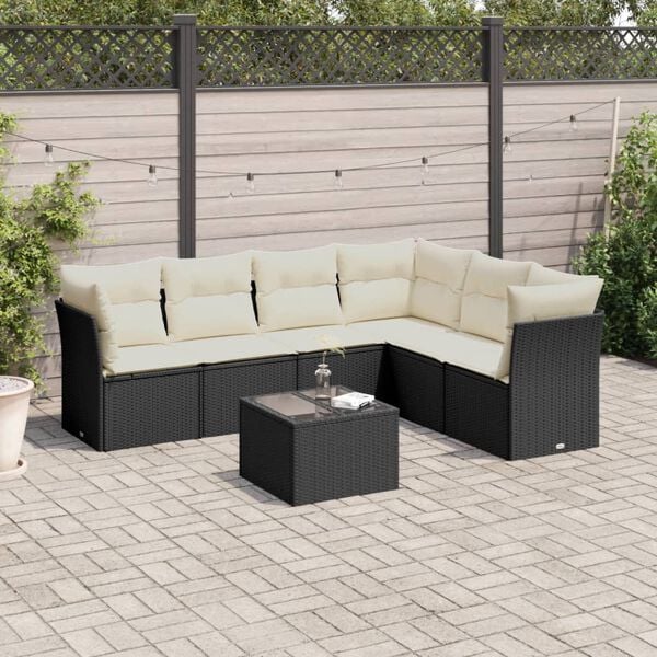 vidaXL 7 Piece Garden Sofa Set with Cushions Black Poly Rattan
