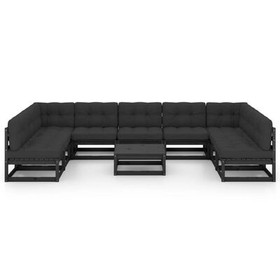 vidaXL 10 Piece Garden Lounge Set with Cushions Black Solid Pinewood