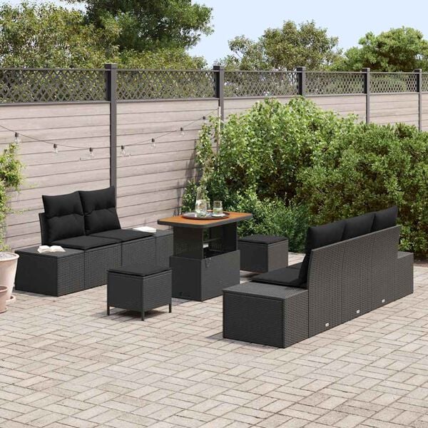 vidaXL Garden Sofa Set with Cushion 8 pcs Black Poly rattan