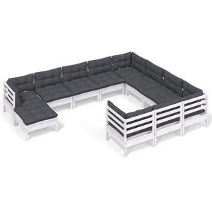 vidaXL 11 Piece Garden Lounge Set with Cushions White Pinewood