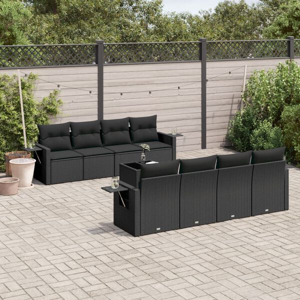 vidaXL 9 Piece Garden Sofa Set with Cushions Black Poly Rattan