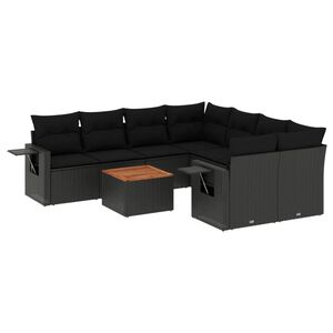 vidaXL 9 Piece Garden Sofa Set with Cushions Black Poly Rattan