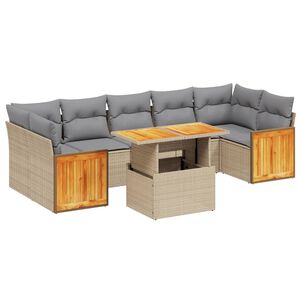 vidaXL 8 Piece Garden Sofa Set with Cushions Beige Poly Rattan