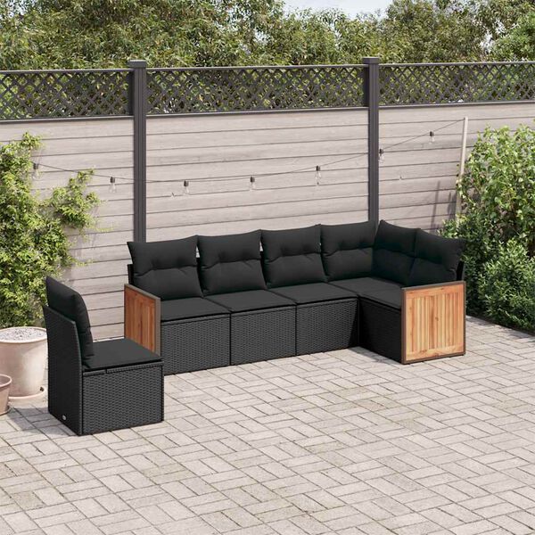 vidaXL 6 Piece Garden Sofa Set with Cushions Black Poly Rattan