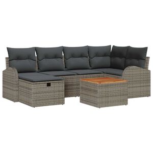 vidaXL Garden Sofa Set with Cushion 7 pcs Grey Poly rattan