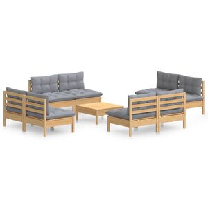 vidaXL 9 Piece Garden Lounge Set with Grey Cushions Pinewood
