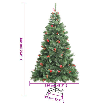 vidaXL Artificial Hinged Christmas Tree with Cones and Berries 180 cm