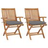 vidaXL Folding Chairs 2 pcs with Grey Cushions Solid Teak Wood