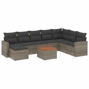 vidaXL 9 Piece Garden Sofa Set with Cushions Grey Poly Rattan