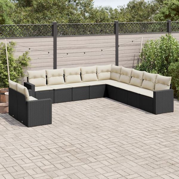vidaXL 11 Piece Garden Sofa Set with Cushions Black Poly Rattan