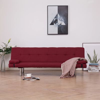 vidaXL Sofa Bed with Two Pillows Wine Red Polyester
