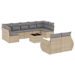 vidaXL 10 Piece Garden Sofa Set with Cushions Beige Poly Rattan