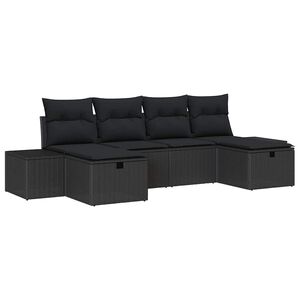 vidaXL Garden Sofa Set 6 pcs Black Poly Rattan