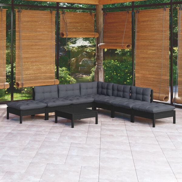 vidaXL 8 Piece Garden Lounge Set with Cushions Black Pinewood