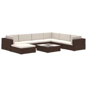 vidaXL 8 Piece Garden Lounge Set with Cushions Poly Rattan Brown