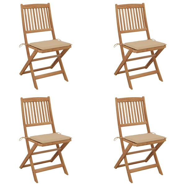 vidaXL Folding Garden Chairs 4 pcs with Cushions Solid Wood Acacia