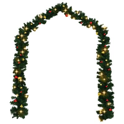 vidaXL Christmas Garland with Baubles and LED Lights Green 10 m PVC