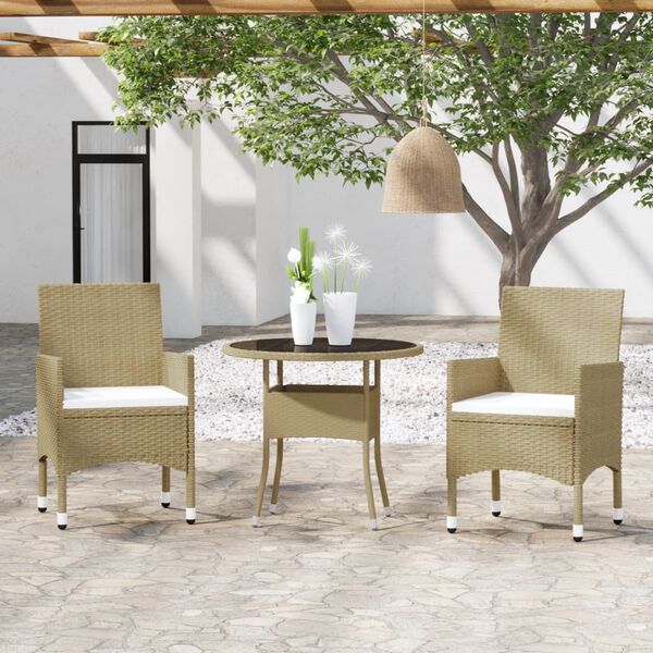 vidaXL 3 Piece Garden Dining Set Poly Rattan Beige