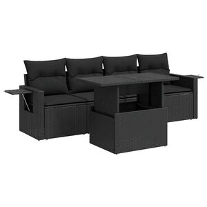 vidaXL 5 Piece Garden Sofa Set with Cushions Black Poly Rattan