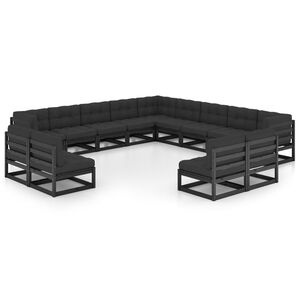 vidaXL 13 Piece Garden Lounge Set with Cushions Black Solid Pinewood
