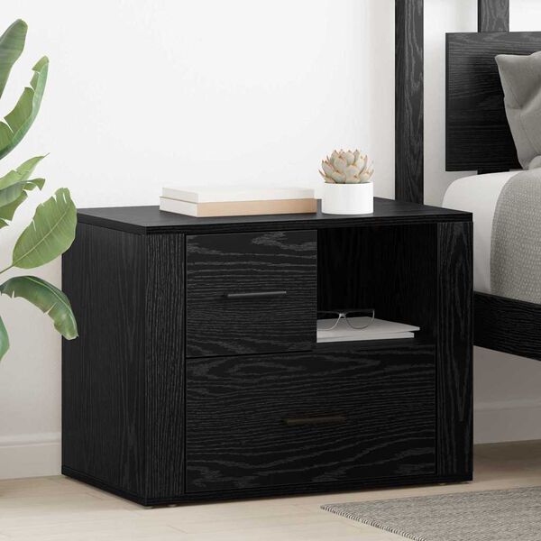 vidaXL Bedside Cabinet Black Oak 35 x 60 x 50 cm Engineered Wood
