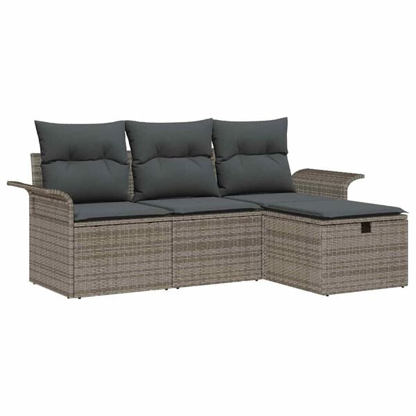 vidaXL Garden Sofa Set with Cushion with Storage 4 pcs Poly rattan