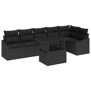 vidaXL Garden Sofa Set 7 pcs Black Poly Rattan & Powder-Coated Steel