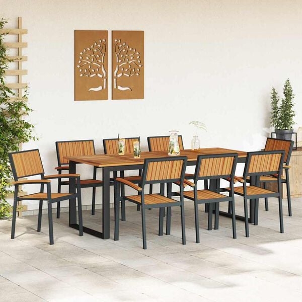 vidaXL Garden Dining Set 9 pcs Black Solid Acacia Wood