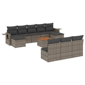 vidaXL 11 Piece Garden Sofa Set with Cushions Grey Poly Rattan