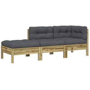 vidaXL Garden Sofa with Cushions and Footstool 3-Seater