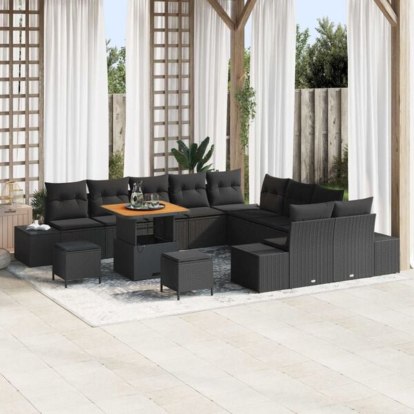 vidaXL Garden Sofa Set with Cushion 13 pcs Black Poly rattan