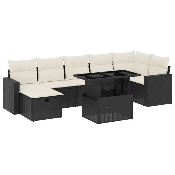 vidaXL 8 Piece Garden Sofa Set with Cushions Black Poly Rattan
