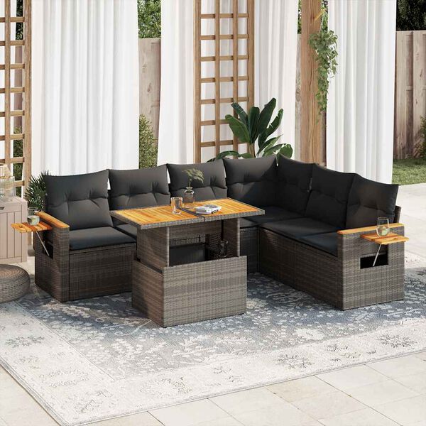 vidaXL 6 Piece Garden Sofa Set with Cushions Grey Poly Rattan Acacia