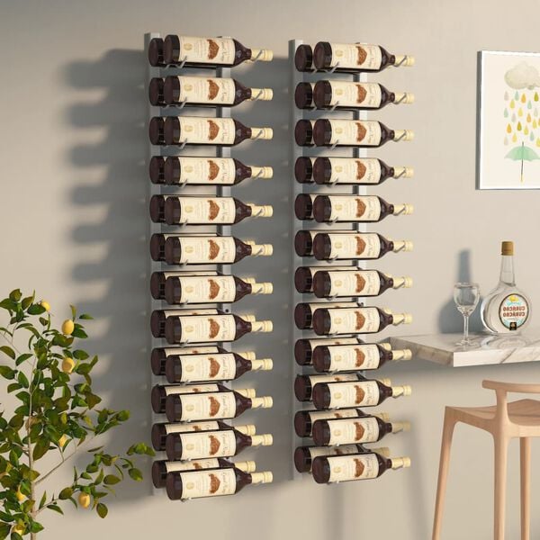 vidaXL Wall Mounted Wine Rack for 24 Bottles 2 pcs White Iron