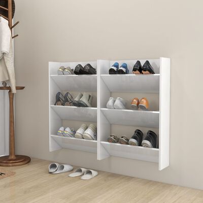 vidaXL Wall Shoe Cabinets 2 pcs High Gloss White 60x18x90cm Engineered Wood