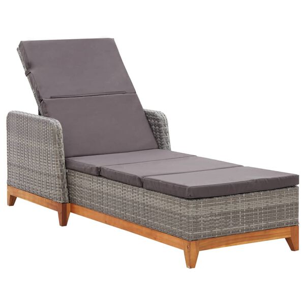 vidaXL Sun Lounger Poly Rattan and Solid Acacia Wood Grey