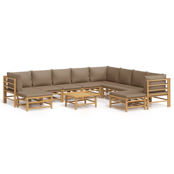 vidaXL 11 Piece Garden Lounge Set with Taupe Cushions Bamboo