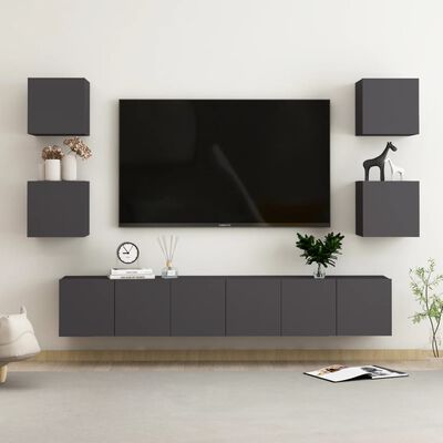 vidaXL 7 Piece TV Cabinet Set Grey Engineered Wood