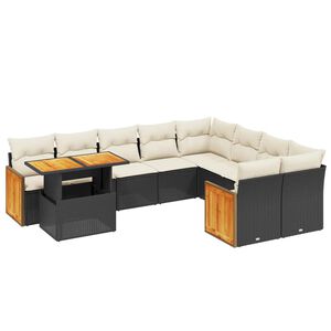 vidaXL 10 Piece Garden Sofa Set with Cushions Black Poly Rattan