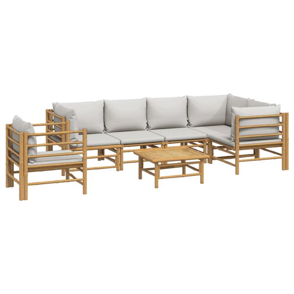 vidaXL 7 Piece Garden Lounge Set with Light Grey Cushions Bamboo