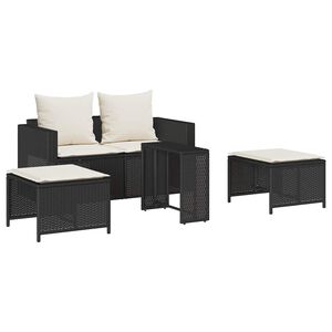 vidaXL 5 Piece Garden Sofa Set with Cushions Stackable Black Poly Rattan