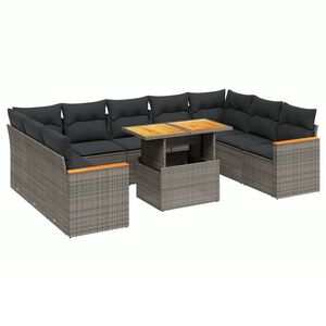vidaXL 10 Piece Garden Sofa Set with Cushions Grey Poly Rattan