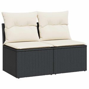 vidaXL 2 Piece Garden Sofa Set with Cushions Black Poly Rattan Acacia