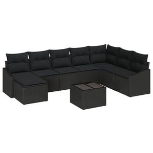 vidaXL Garden Sofa Set with Cushion 8 pcs Black Poly Rattan