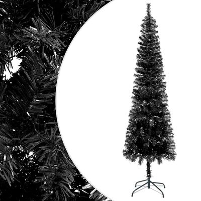 vidaXL Slim Pre-lit Christmas Tree with Ball Set Black 150 cm