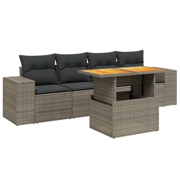 vidaXL 5 Piece Garden Sofa Set with Cushions Grey Poly Rattan