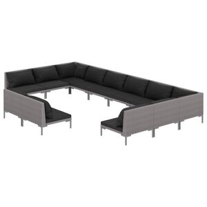vidaXL 12 Piece Garden Lounge Set with Cushions Poly Rattan Dark Grey